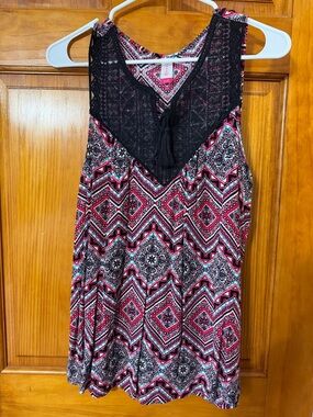 No Boundaries Pink and Black Printed Lace Yoke Camisole